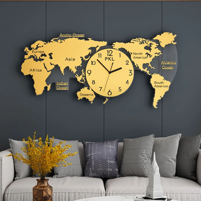 

Fashion Personality Wall Clock Large Creative World Map Living Room Wall Clock Modern Minimalist Wall Watch Home Decor ZP50ZB