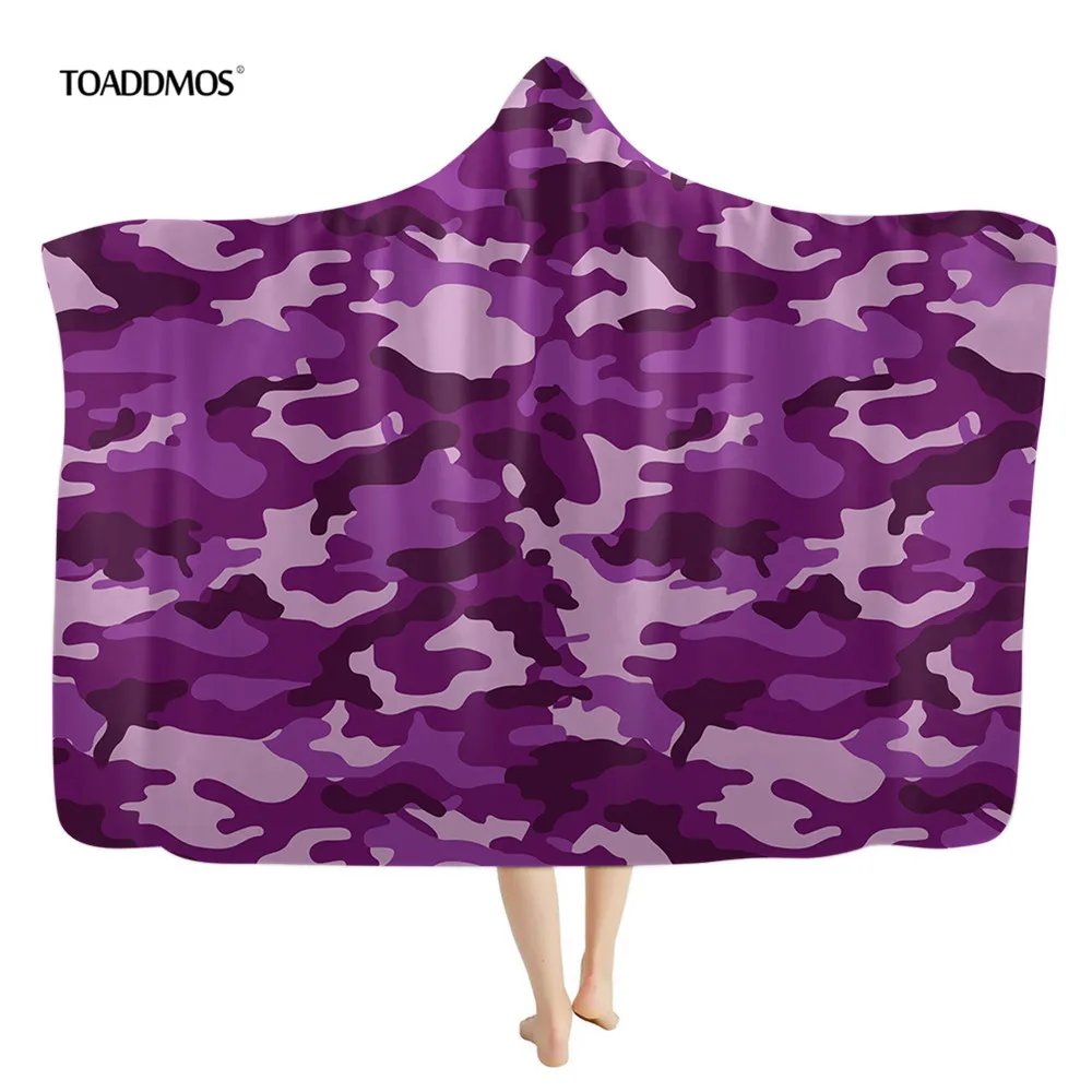 

TOADDMOS Camouflage Purple Fluffy Microfiber Hooded Blanket for Adult Kids Warm Soft Fleece Wearable Throw Blankets Fashion 2020