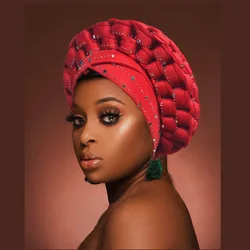 african robe African Auto Gele Headtie Fashion Sequins Braids Women's Turban Cap Muslim Headscarf Bonnet Ready to Wear Hijab Wedding Hat african wear for women