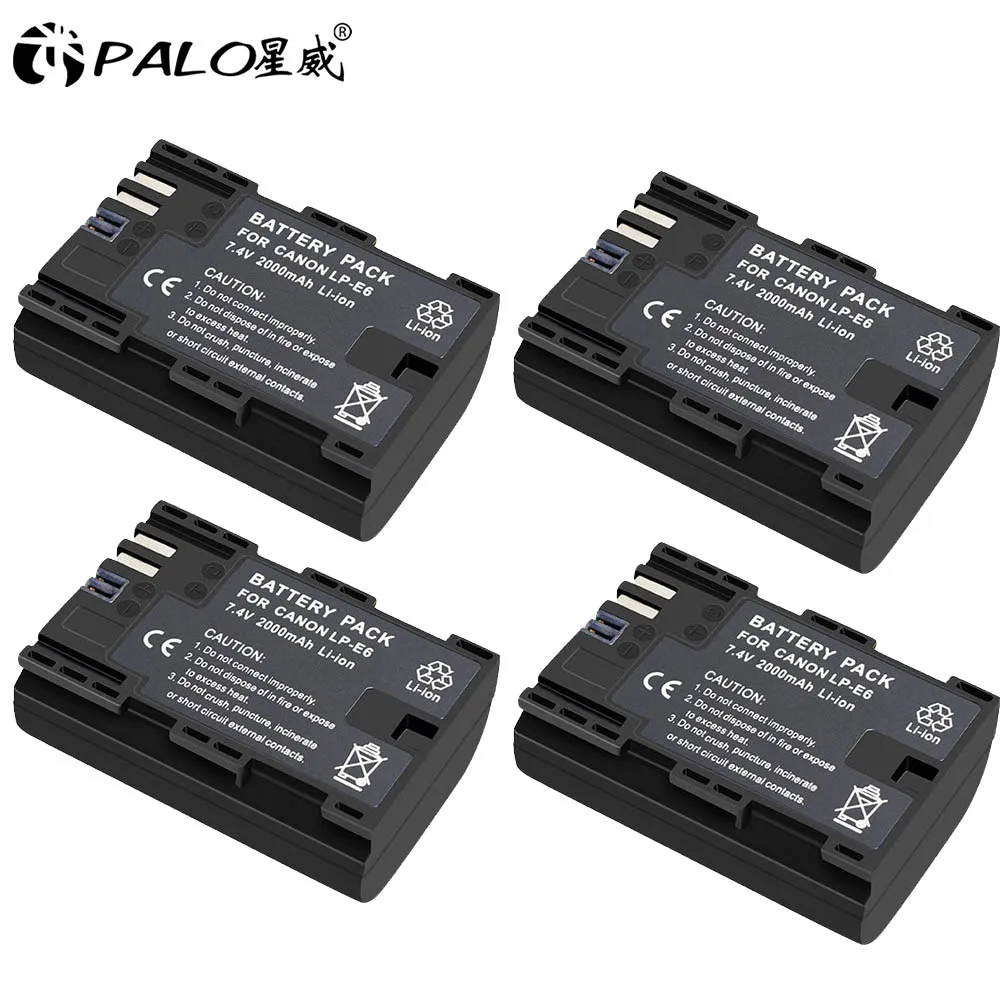 4pcs battery PALO LP-E6 LP-E6N LP E6 батарея+ LPE6 зарядное устройство для Canon EOS 6D 7D 5D Mark II III IV 60D 60Da 70D 80D 5DS R XC10 камера - Цвет: 4pcs battery