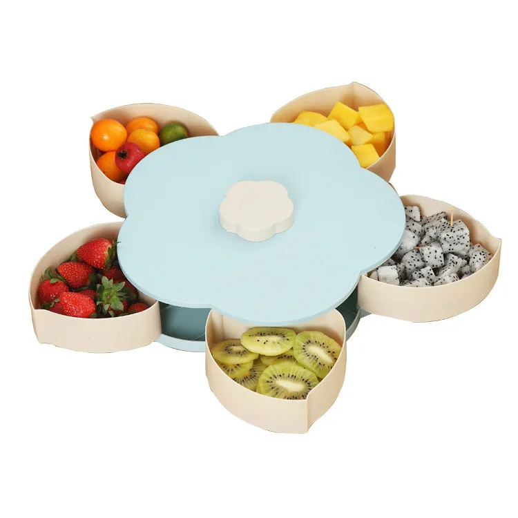 Large Single blue Двойной Слои в форме лепестка Вращающийся Конфеты коробочка, мыльница поднос для закусок пять сетки Сухофрукты чехол Пластик контейнер - Цвет: Large Single blue
