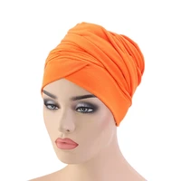plain color stretchy cotton turban hijab for women long tail wrap head scarves female soft headscarf hejab femme musulman