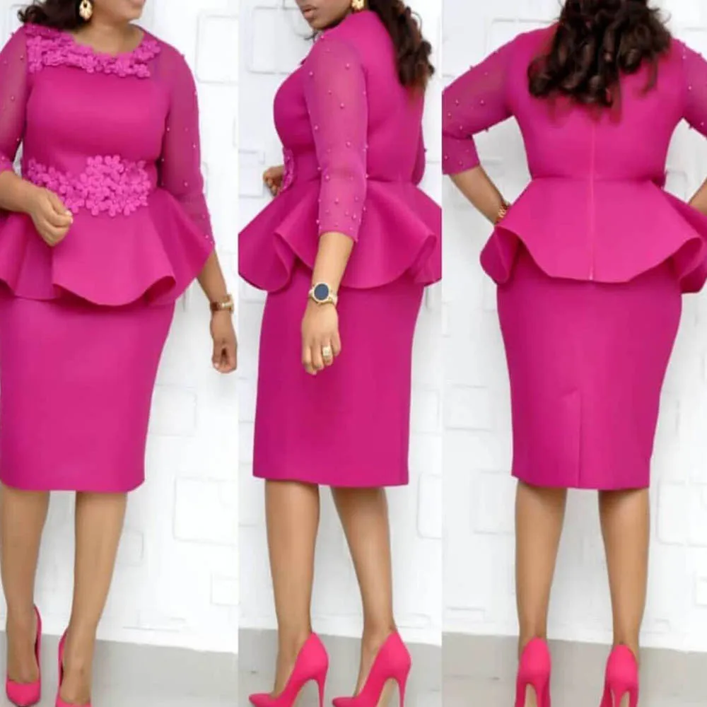 Элегантное офисное платье женское осеннее розовое с бисером Сетчатое лоскутное