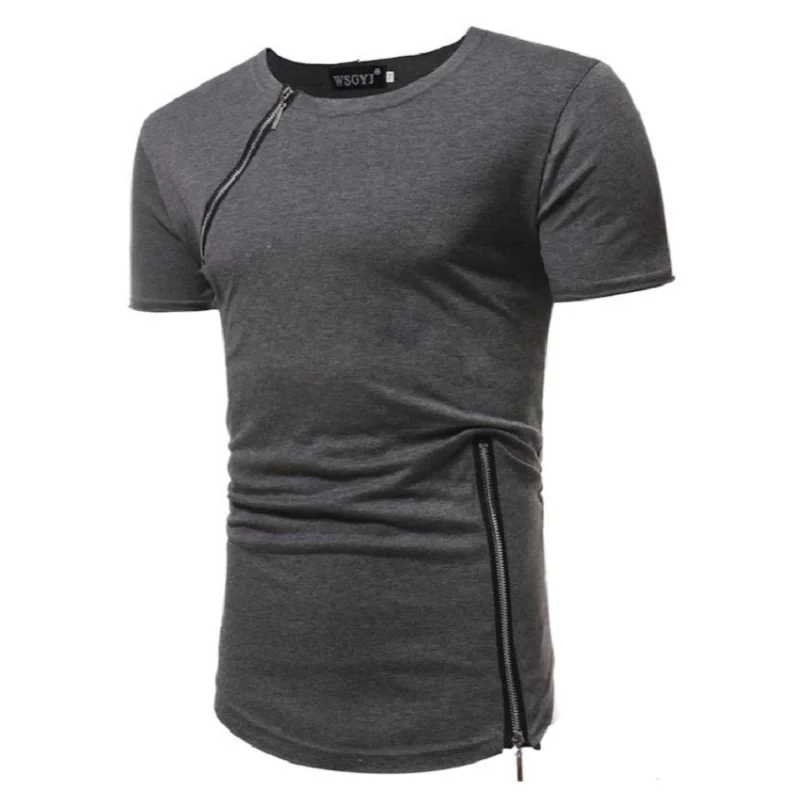 Новая европейская Мужская мода молния панель сплошной тонкий короткий рукав