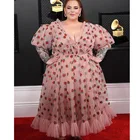 Женское длинное платье большого размера с V-образным вырезом и коротким рукавом-фонариком