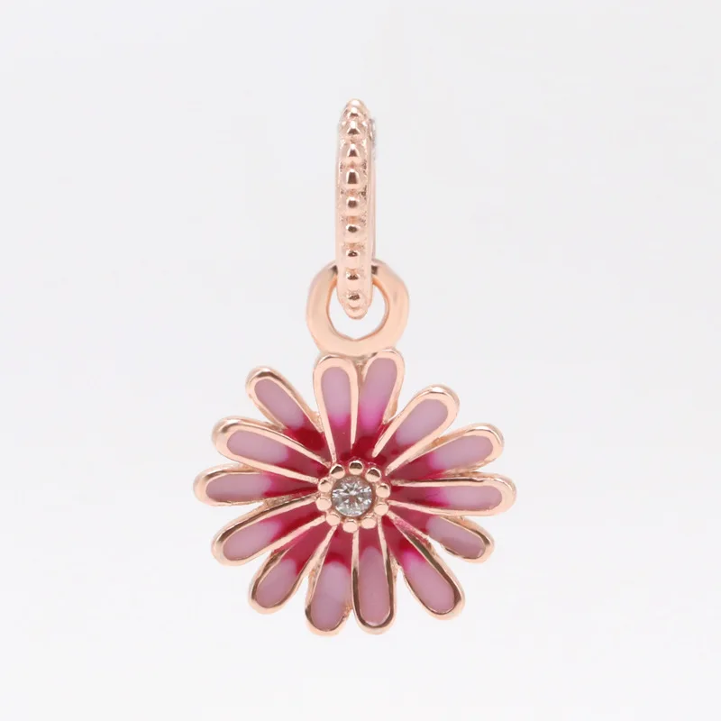 

Lorena Rose Gold Pink Daisy Pendant Beautiful Flowers Spring And Summer Daisy Pendant Necklace Fit Original Beads Charms