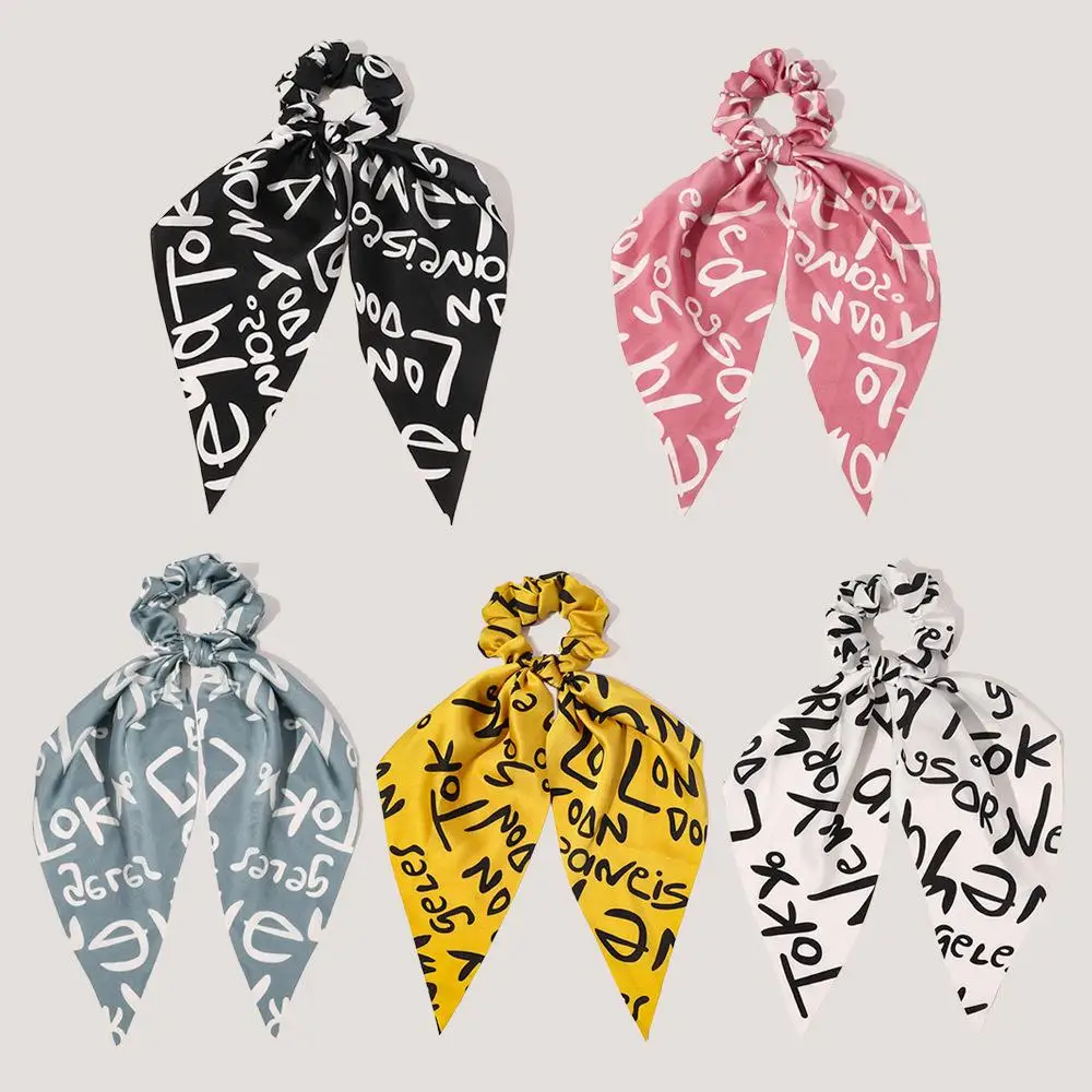 

New satin triangle ribbon hair ring simple letter printing large intestine ring hair rope hair accessories women