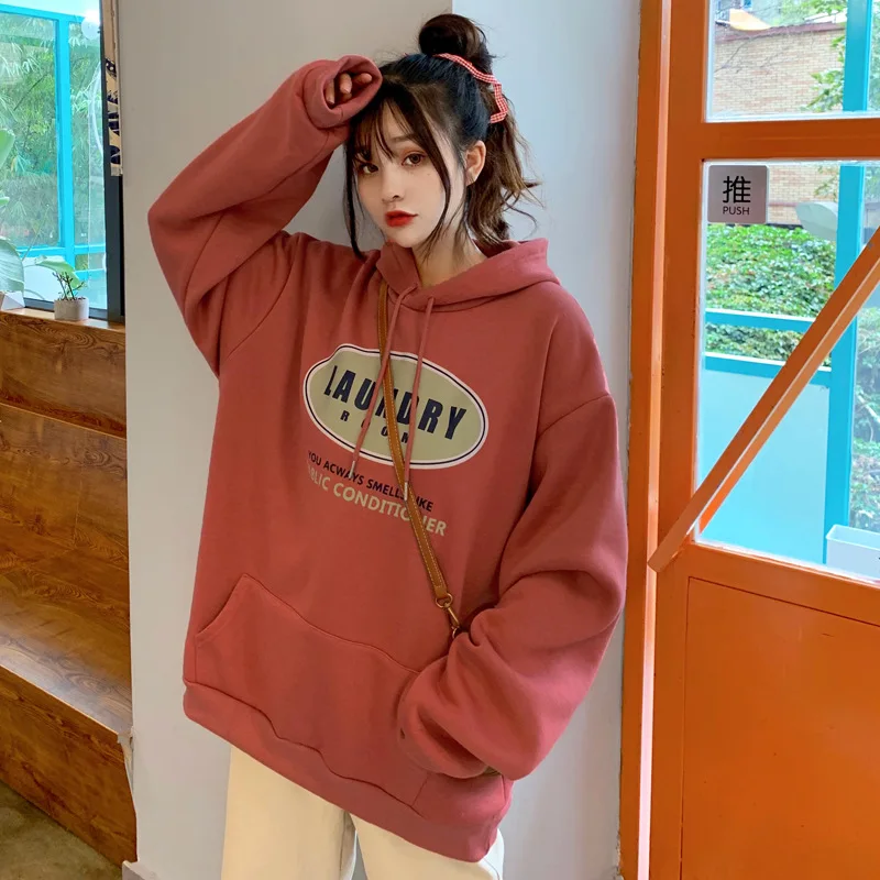 Женская толстовка RCWC в японском винтажном стиле на осень и зиму с бархатной