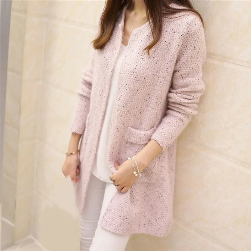 

New Crochet Ladies Sweaters Outerwear Coats Winter Warm Cardigan with Pockets Fashion Women Solid Color Knitted Sweater Tunic