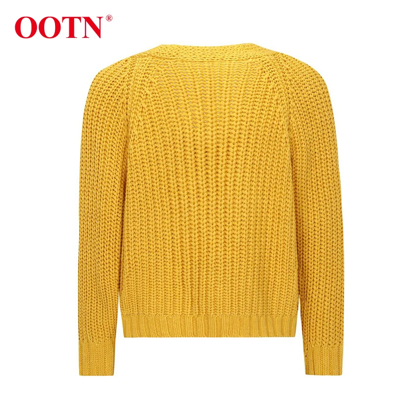 OOTN однобортный вязаный крючком пуговицы для кардигана короткий зимний женский свитер с длинным рукавом Повседневная Верхняя одежда свитер пальто