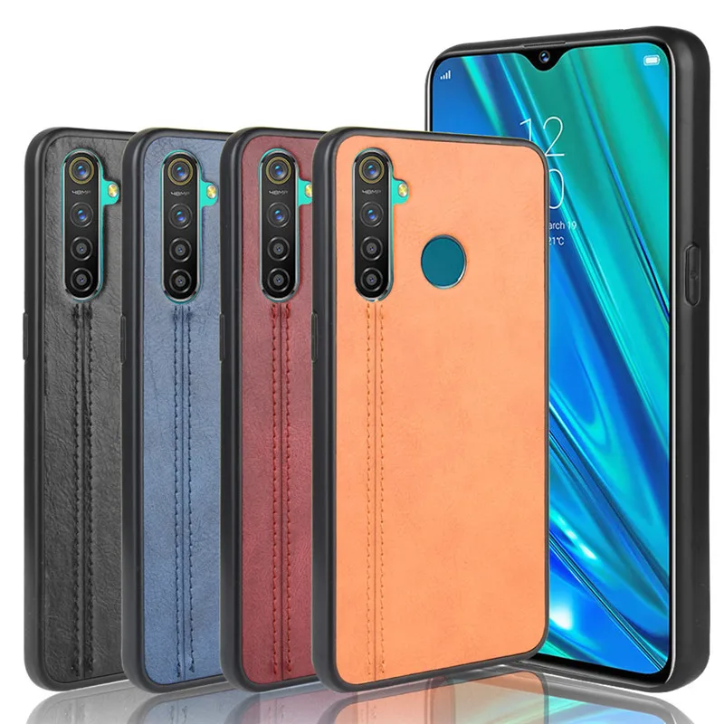 Чехол Realme 5i чехол для телефона ударопрочный роскошный кожаный мягкий TPU телячья