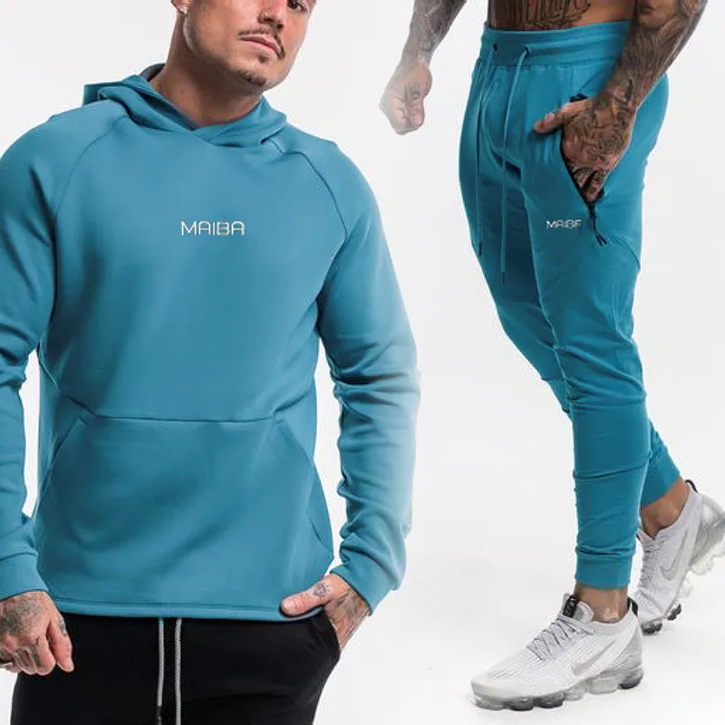 

2020 NEW Men's Sportswear Suit Sweatshirt Tracksuit Fitness Running Zipper pocket pullover Suit Training gyms Clothes Men Sets