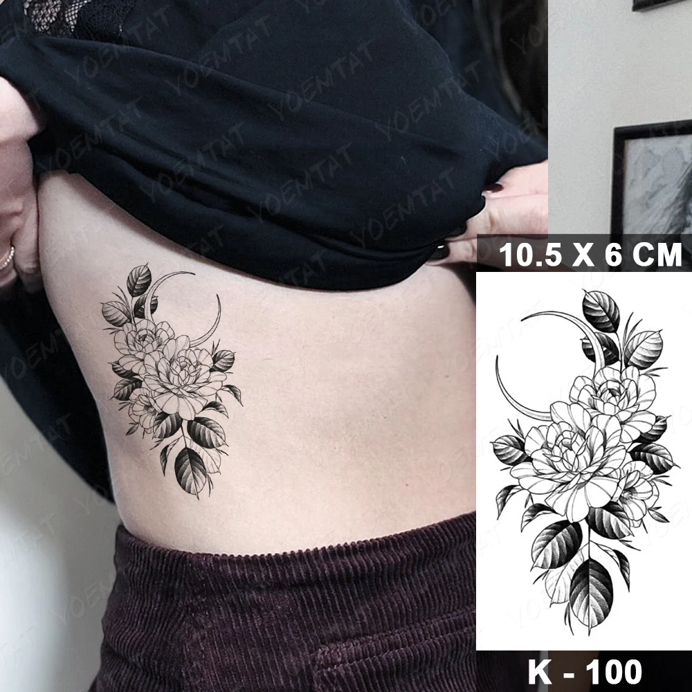 

Waterproof Temporary Tattoo Sticker Simple Lines Small Roses Flowers Peony Moon Flash Tatoo Fake Tatto For Body Art Women Men