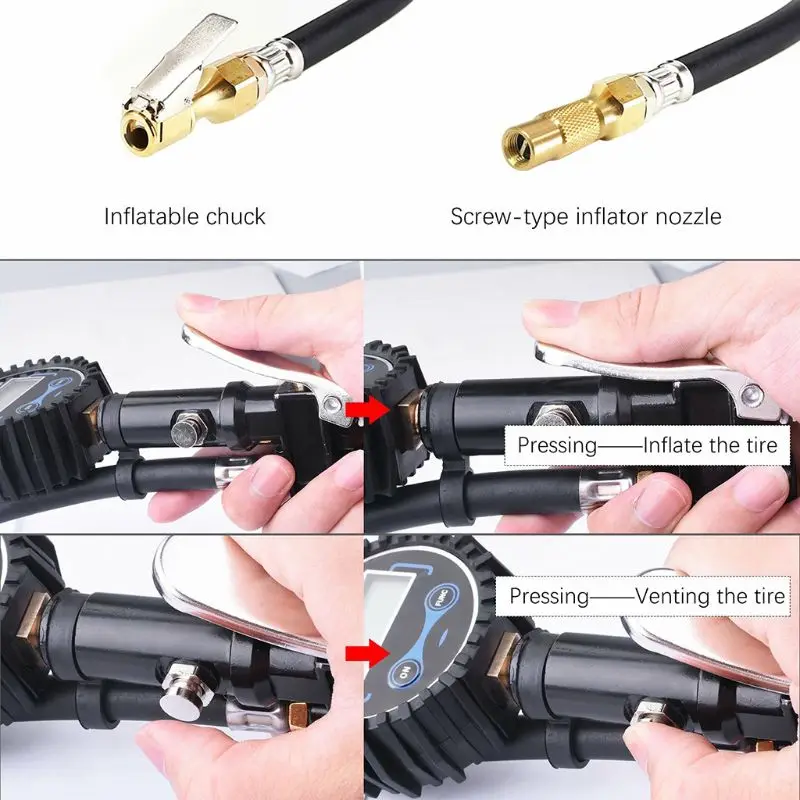 

Digital Tire Inflator with Pressure Gauge 200 PSI Air Chuck for Truck Car Bike