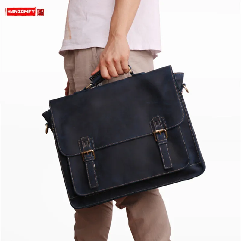 

Портфель мужской кожаный деловой, сумка для ноутбука 15,6 дюйма в стиле ретро, дорожная сумочка из кожи Крейзи Хорс