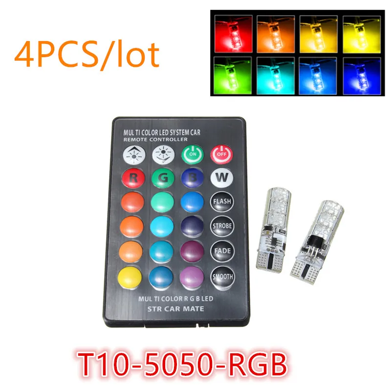 4pcs/lot RGB LED 12V 5050 SMD Signal Lamp Reading Wedge Light Interior Decorative Lights for Auto Remote Controller | Освещение