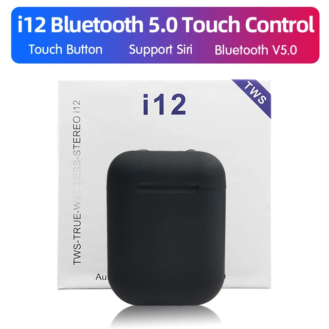 i12 Black with box Беспроводные наушники с Bluetooth 5,0, оригинальные наушники Macaron i12 TWS, сенсорная стерео гарнитура, спортивные наушники для смартфона - Цвет: i12 Black with box