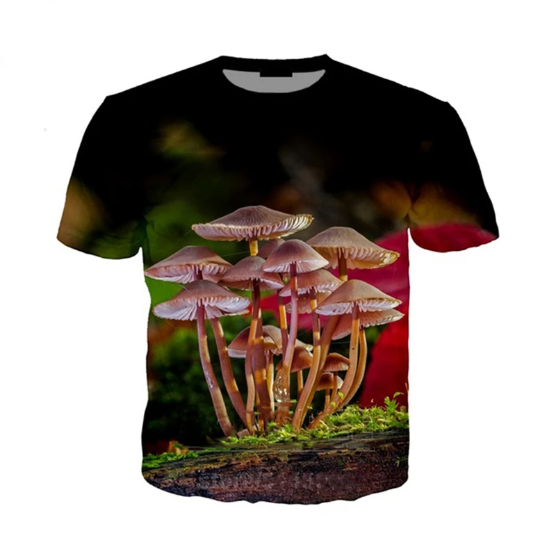 Красочная футболка с грибами милая летняя круглым вырезом и коротким рукавом в