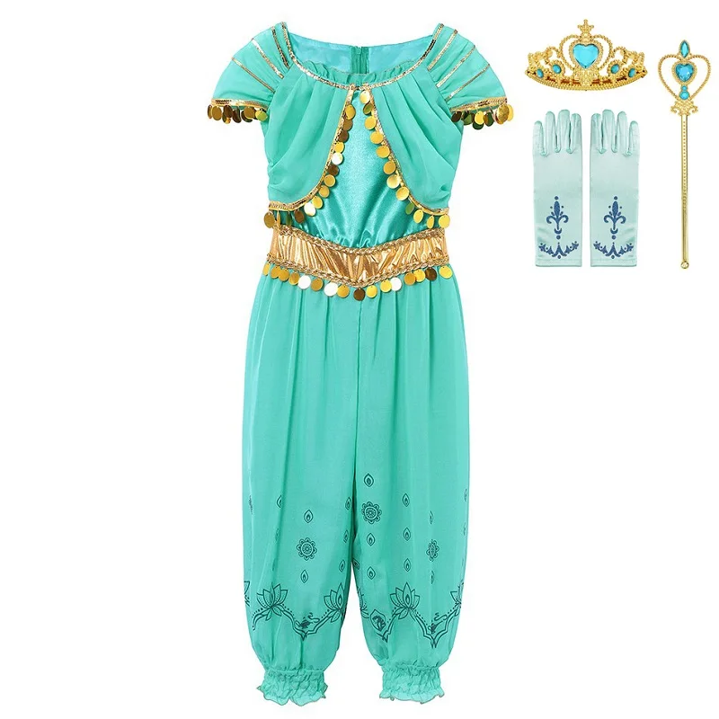 Jasmine Dress 07 Set MUABABY платье принцессы в арабском стиле; маскарадный костюм Аладдина жасмин для девочек; детская одежда для костюмированной вечеринки на Хэллоуин - Цвет: Jasmine Dress 07 Set