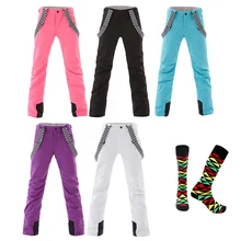 SMN Snowboard Bib Anti-Cold Pants Women Winter Water-Resistant Windproof Breathable Solid Color Outdoor Sports Skiing Trousers