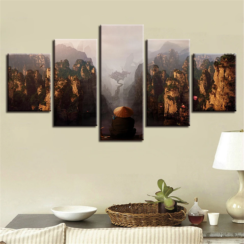 

Artworks Hd Printed Pictures 5 Pieces Mountain Peaks Natural Landscape Poster Modular Canvas Painting Wall Art Decor Living Room