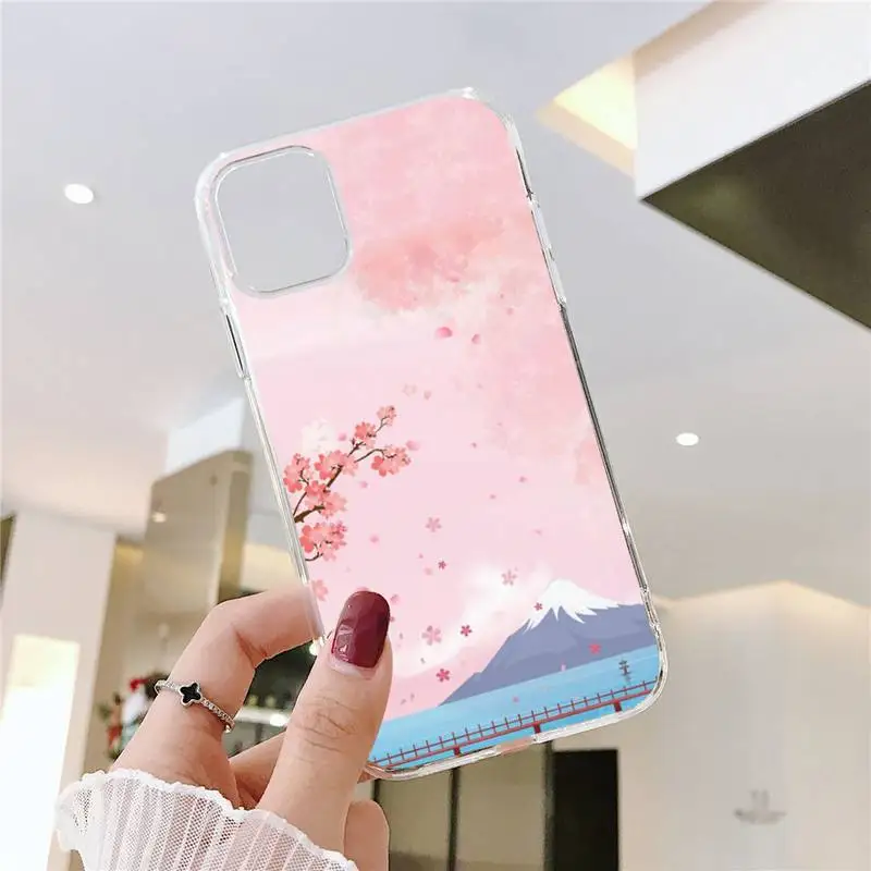 

Fuji mountain cherry blossom Phone Case Transparent for iPhone 11 12 mini pro XS MAX 8 7 6 6S Plus X 5S SE 2020 XR