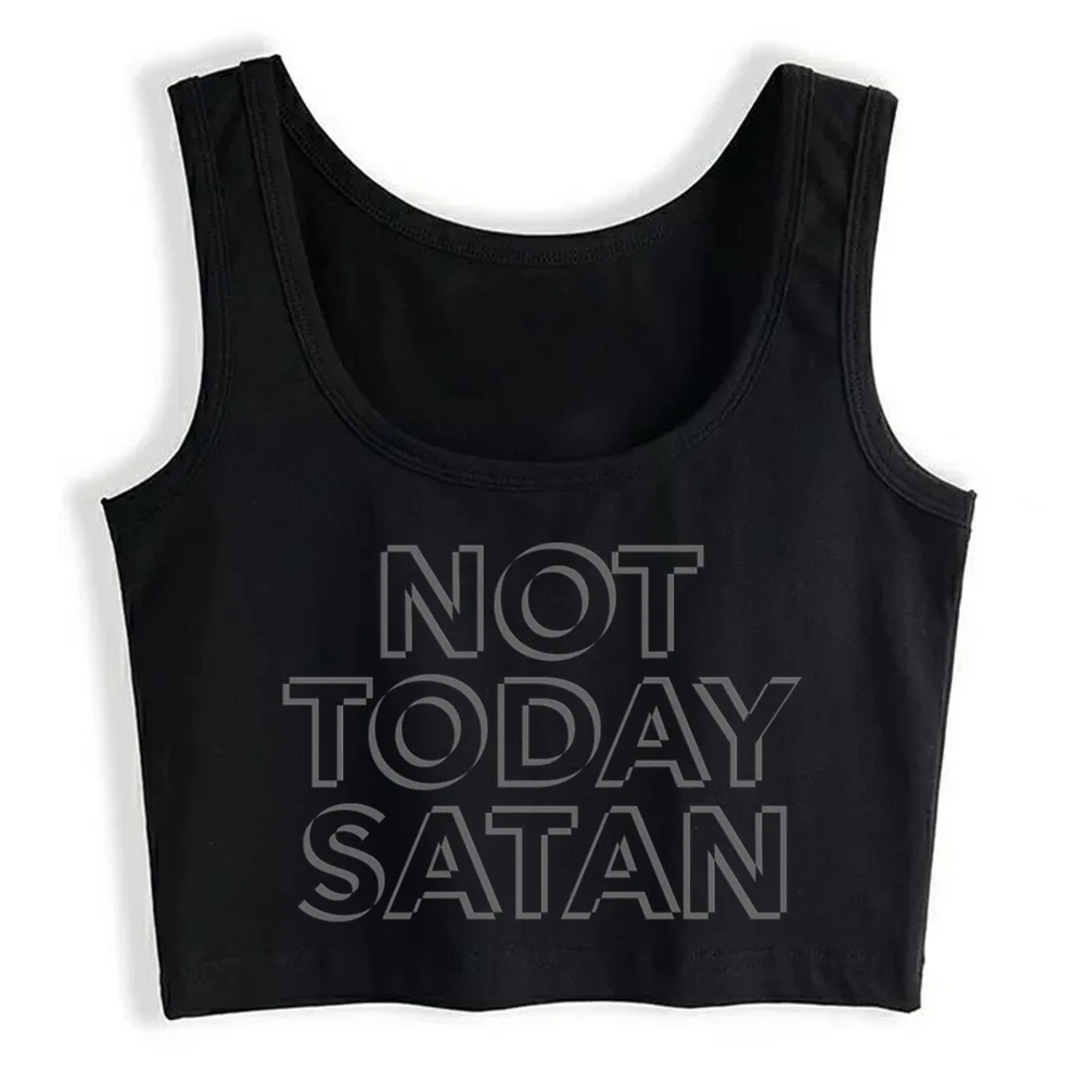 

Crop Top Women Not Today Satan Metallic Typography Emo Grunge Y2k Aesthetic Tank Top Female Clothes