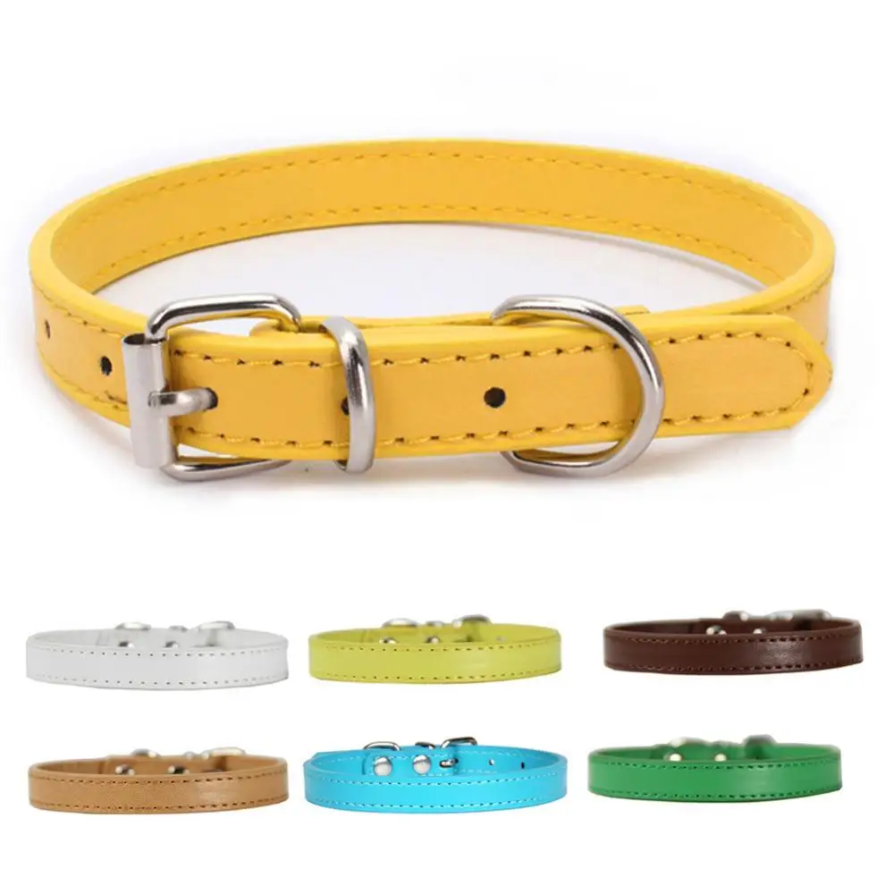

Pet Collar Solid Color Dog Faux Leather Collar Puppy Leash Neck Strap Walking Traction Pet Supplies