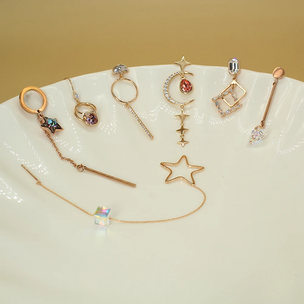 

Trendy Simple Creative Multi-Types Star Moon Geometric Crystal Zircon Earrings For Women Fashion Wedding Jewelry Christmas Gifts