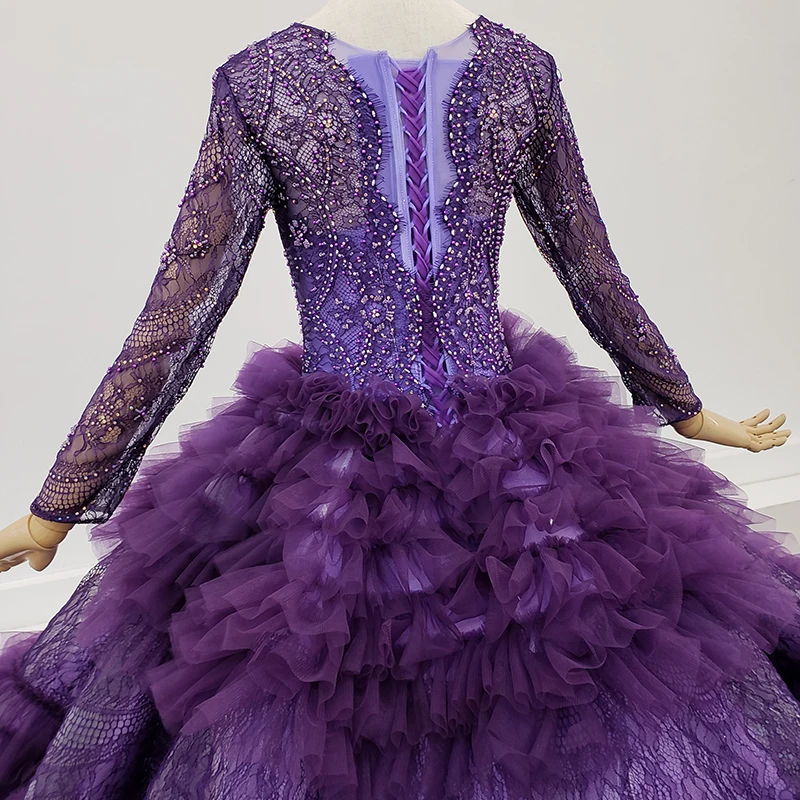BacklakeGirls 2020 Длинные рукава Кружева бисером плиссированные фиолетовые органзы