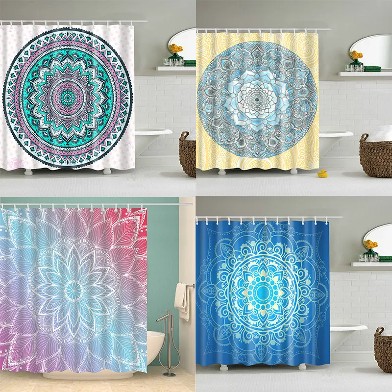 Занавеска для душа с рисунком мандалы водонепроницаемая моющаяся Шторка ванной