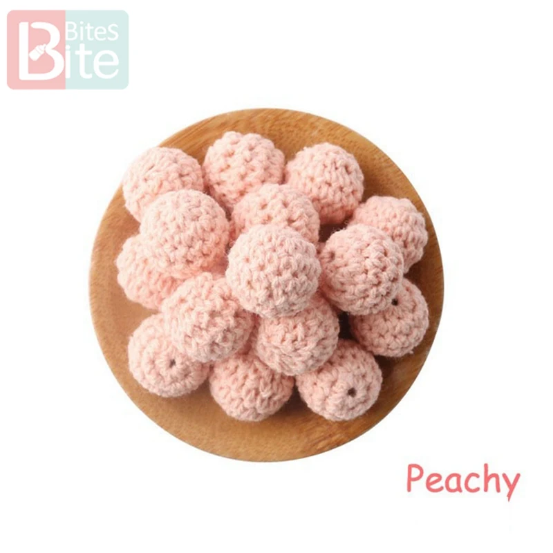 Peachy Кусачки 20шт 20 мм деревянное вязание крючком детский Прорезыватель вязаные бусины пустые DIY цепочка для прорезывания зубов подарки Детские товары Bpa бесплатно - Цвет: Peachy