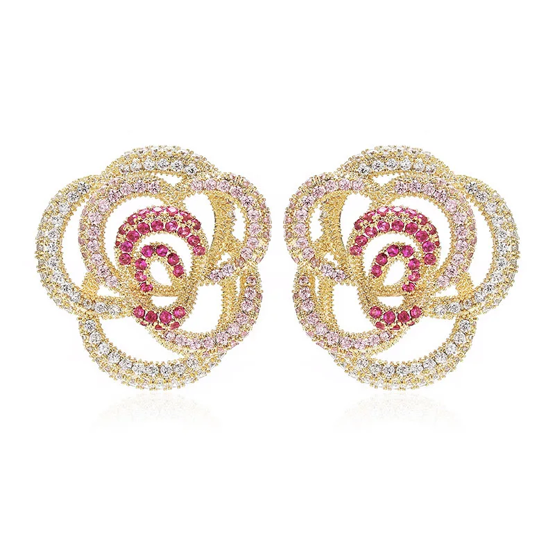 

Micro Pave Cubic Zirconia Hollow Rose Fower Earrings For Women 2021 Trend Sweet Earrings сеѬги Female Stud Earings