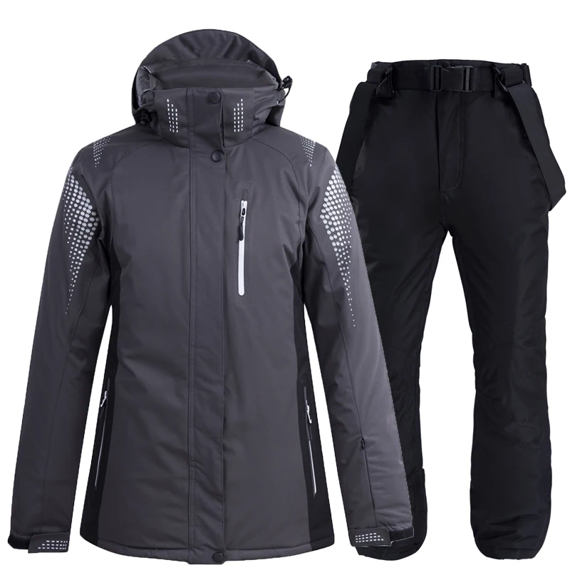 -30 Grey Colors Women's and Men's Snow Suit Wear Snowboard Clothing Winter Waterproof Costumes Skiing Sets Jacket + Pant Cheaper