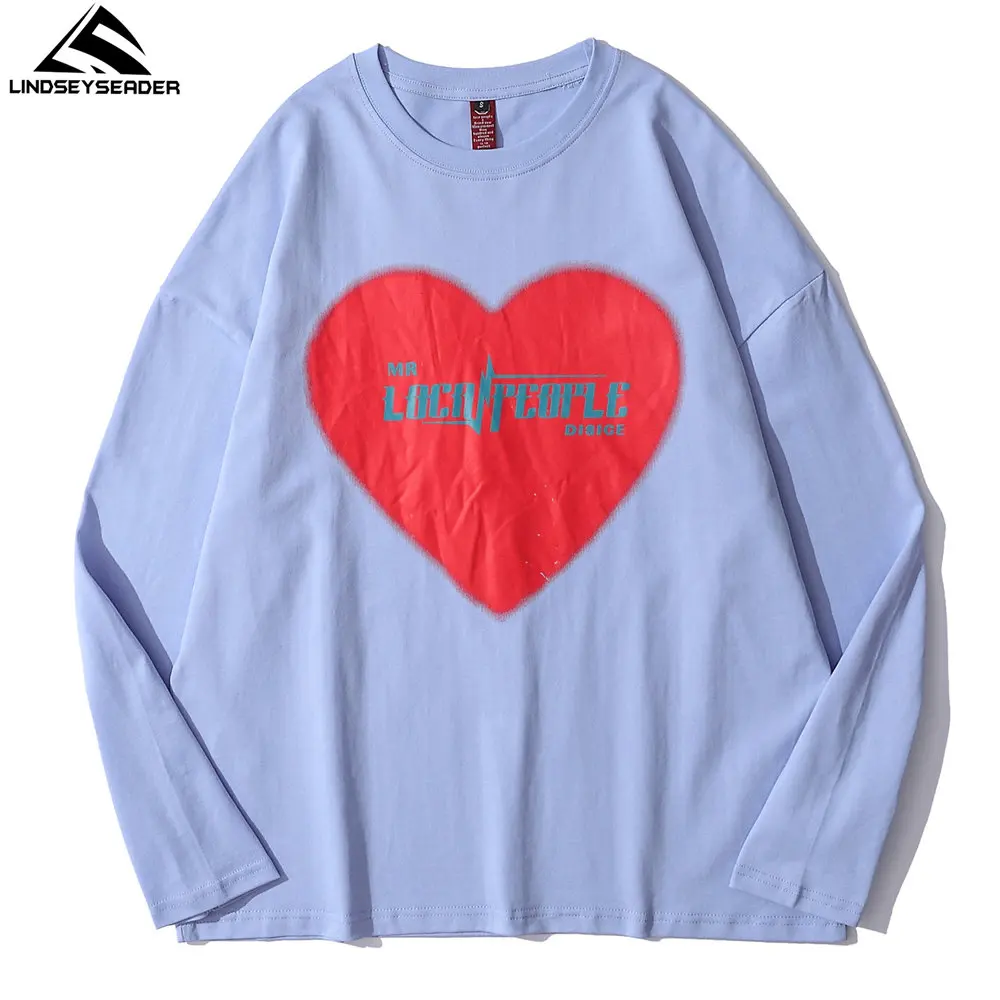 

Autumn Men's T-shirt Big Heart Printed Hip Hop Oversized Streetwear Harajuku Full Sleeve T Shirt Cotton Casual Men Clothing