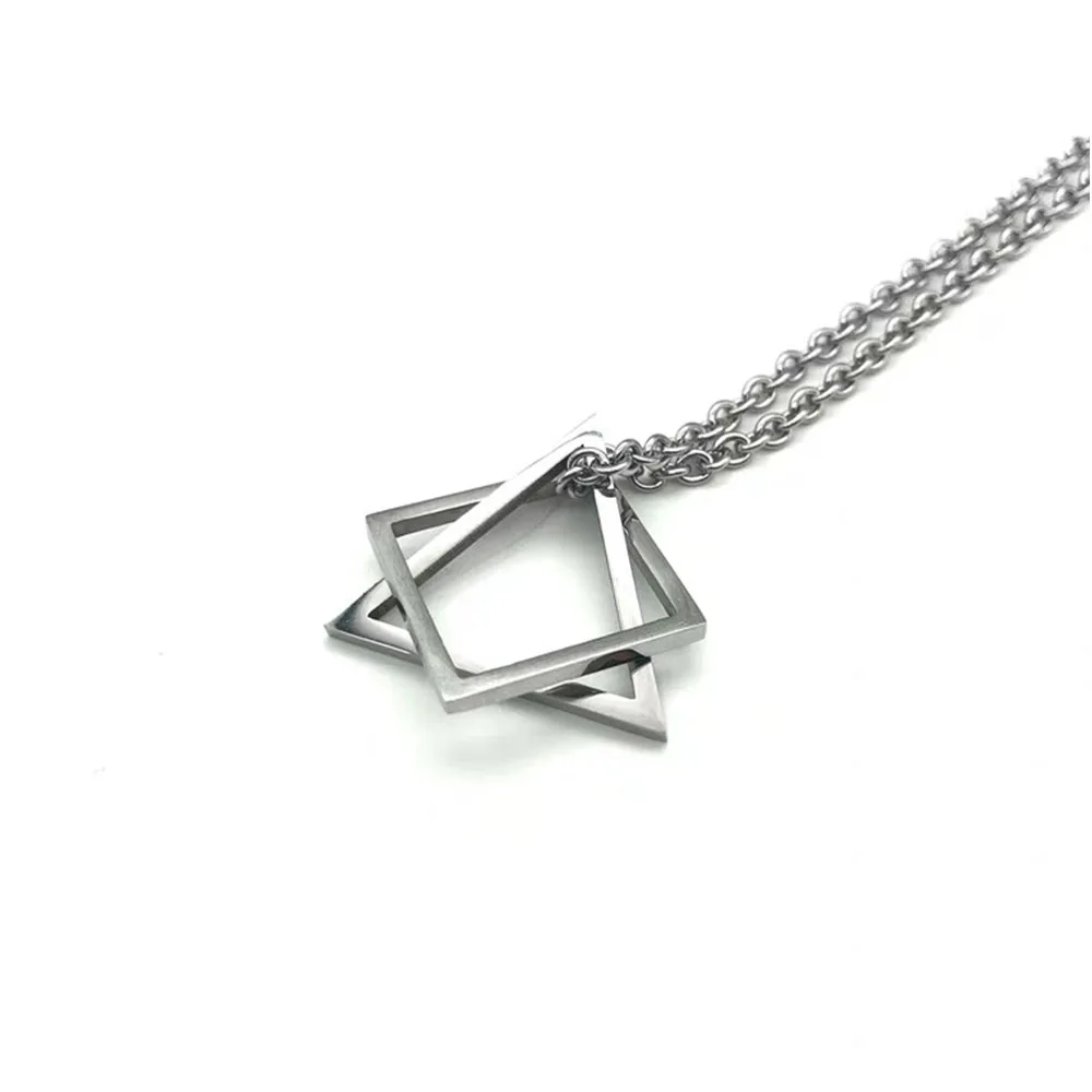 

Popular Interlocking Square Triangle Male Pendant For Men Stainless Steel Modern Trendy Geometric Stacking Streetwear Necklace