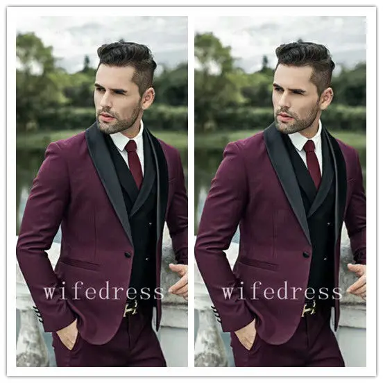 

Elegant Mens Wedding Suits 2019 Italian Design Burgundy Tuxedo Jacket Best Man 3 Piece Groom Terno Business Suits For Men