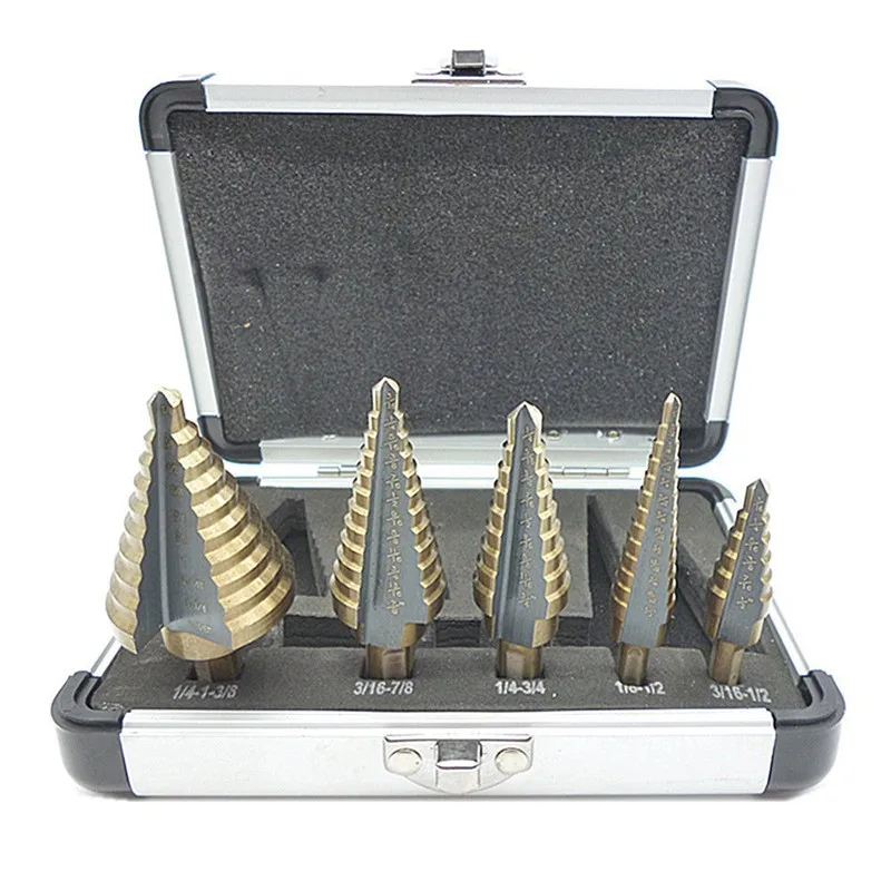 

Five-piece aluminum box steel plate puncher inch 5pc grilled yellow triangle hole reaming pagoda drill bit step drill