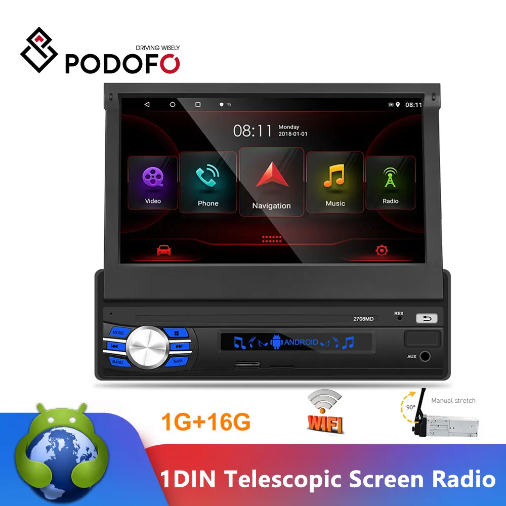 Автомагнитола Podofo 1 Гб + 16 ГБ мультимедийный проигрыватель на Android с GPS Wi Fi Bluetooth