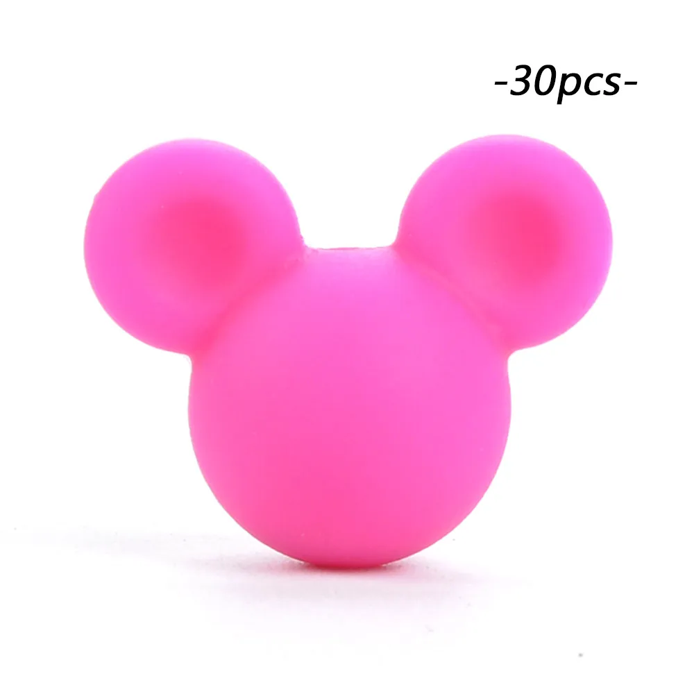 violet red LOFCA 30 шт Микки силиконовые бусины BPA бесплатно мультфильм детские игрушки для прорезывания зубов пищевой силикон для кормления ожерелье для изготовления соски цепь - Цвет: violet red