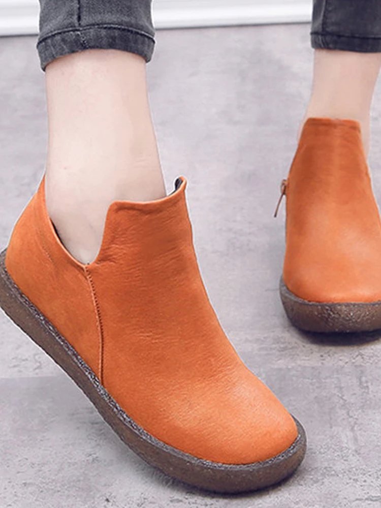 

TIMETANG Women Winter Boots New Arrival Genuine Leather Snow Boots short Plush Warm Ankle Boots Casual Flats Shoes female