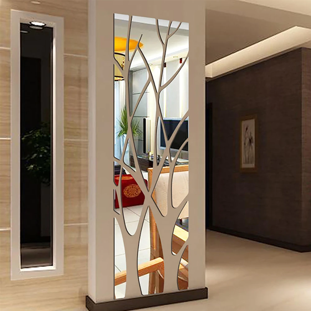 Съемные современные зеркальные наклейки с рисунком деревьев удачи