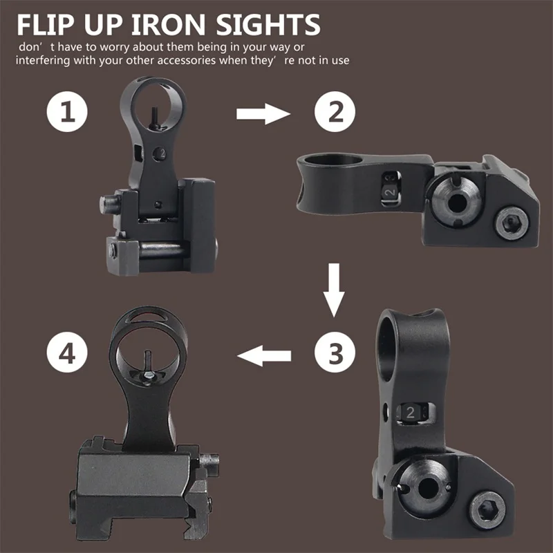 Flip Up Front Rear Sight AR rear sight Tactical Aluminum Alloy and Iron for Picatinny Rail Hunting Airsoft | Спорт и развлечения