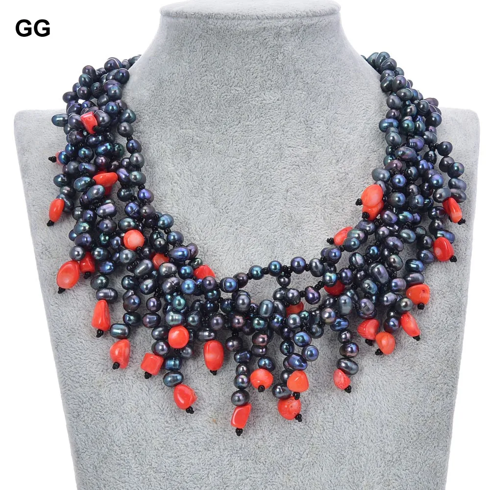 Ожерелье GG Jewelry 17 дюймов 4 нити черный жемчуг розовый коралл|Цепочки| |
