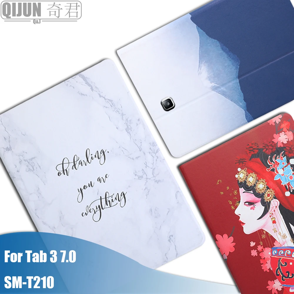 

tablet flip case for Samsung Galaxy Tab 3 7.0" protective Stand Cover Silicone soft shell painting funda capa for SM-T210 T211