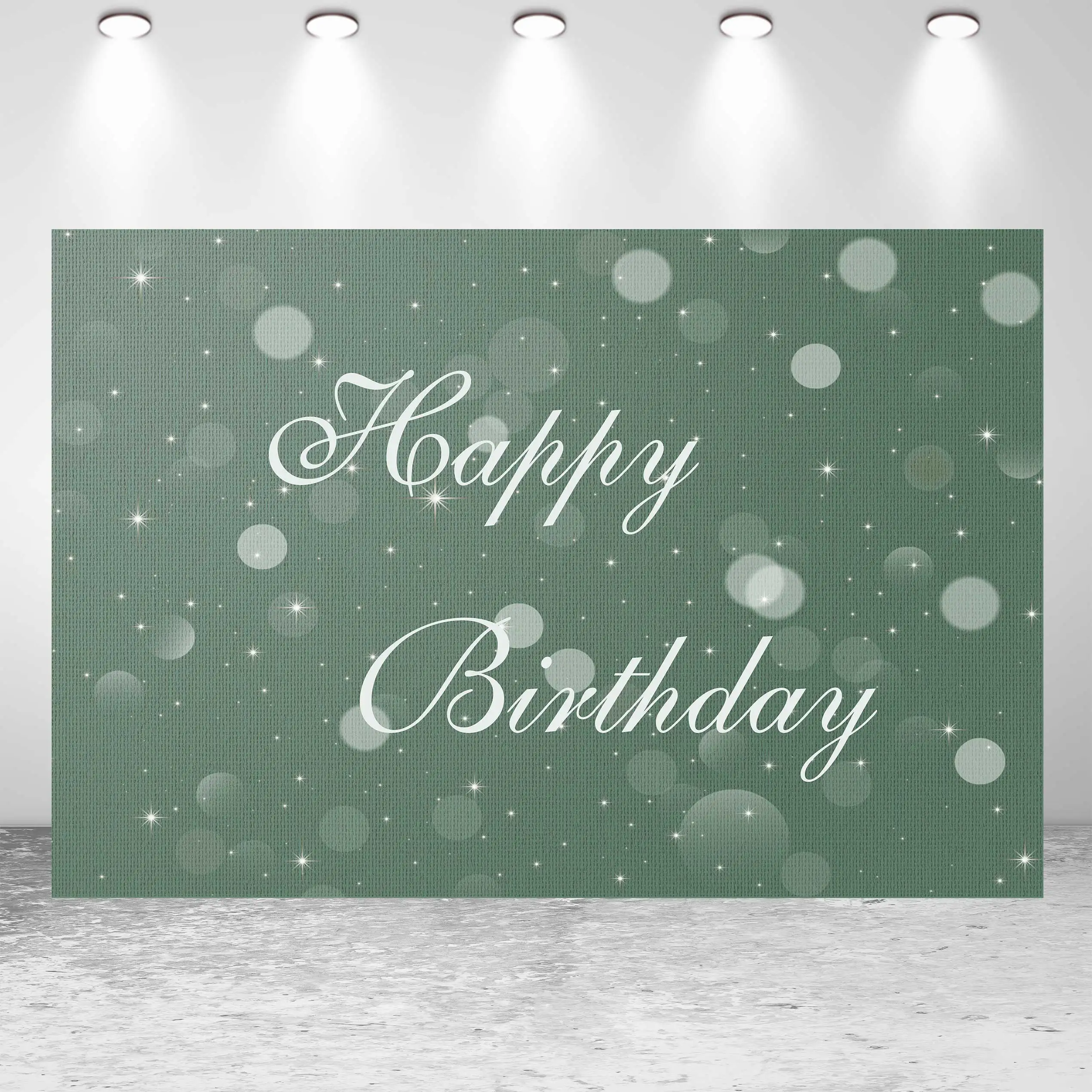 

NeoBack Happy Birthday Baby Shower Party Golden Glitter Green Light Bokeh Aperture Banner Photo Backdrop Photography Background