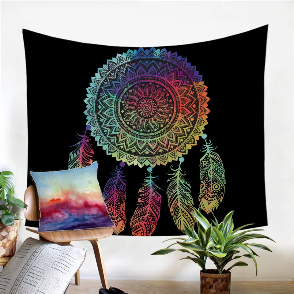 BeddingOutlet Hipster Watercolor Tapestry Dreamcatcher Feathers Wall Hanging Bohemian Art Carpet Decorative Tapestry 2 Sizes - Цвет: 7