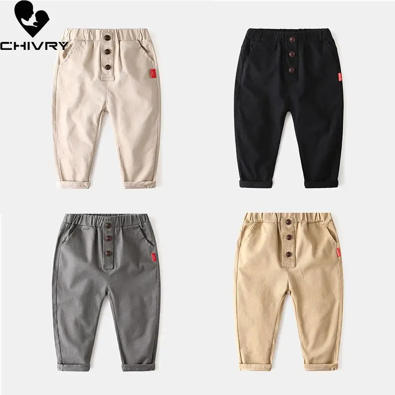 

New 2020 Spring Autumn Kids Boys Harem Pants Casual Solid Button Long Trousers Children Fashion Clothing For 2-8 Years