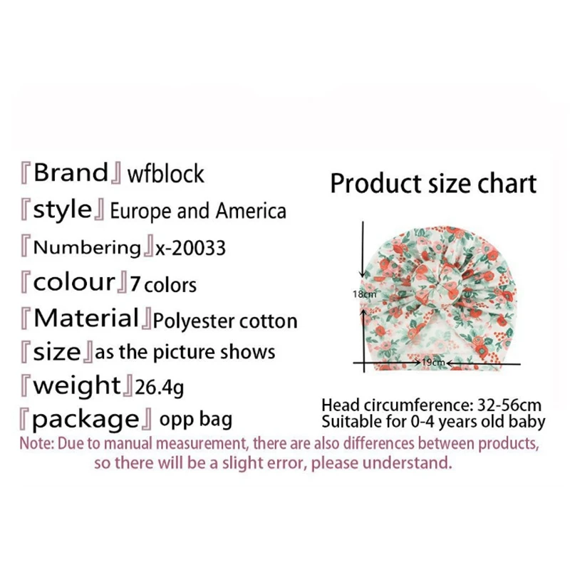

Floral Print Turban Hat Cap Beanie Bow Knot Headband Newborn Head Wrap Infant Baby Girl Clothing Accessories