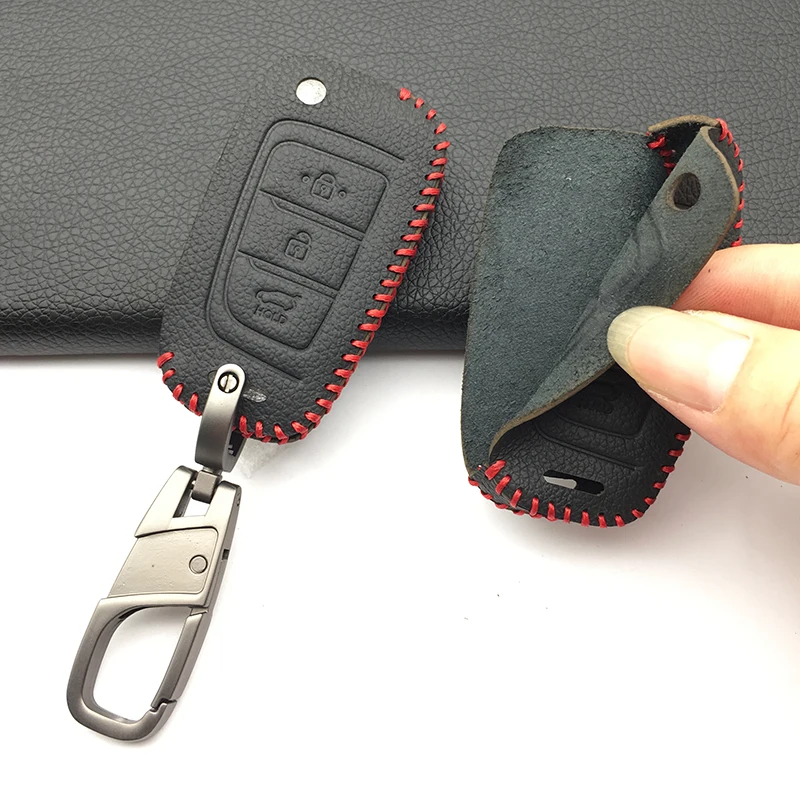 

Car Key Case 100% Leather Cover Case for Hyundai Elantra 2016 2017 2018 Xinyuexin Solaris 3 Buttons Folding Remote Shell Key